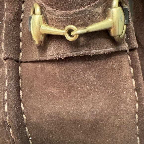 Gucci Women's Brown Suede Loafers with Gold Accents - Picture 3 of 12